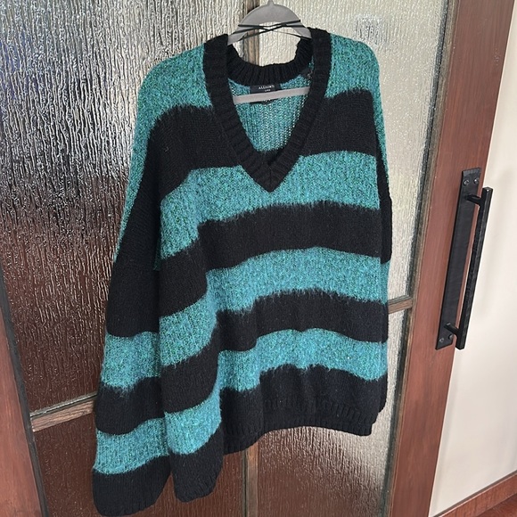 ALL SAINTS Lou Sparkle V Neck Knitted Sweater Black Blue Stripe large - Picture 4 of 9